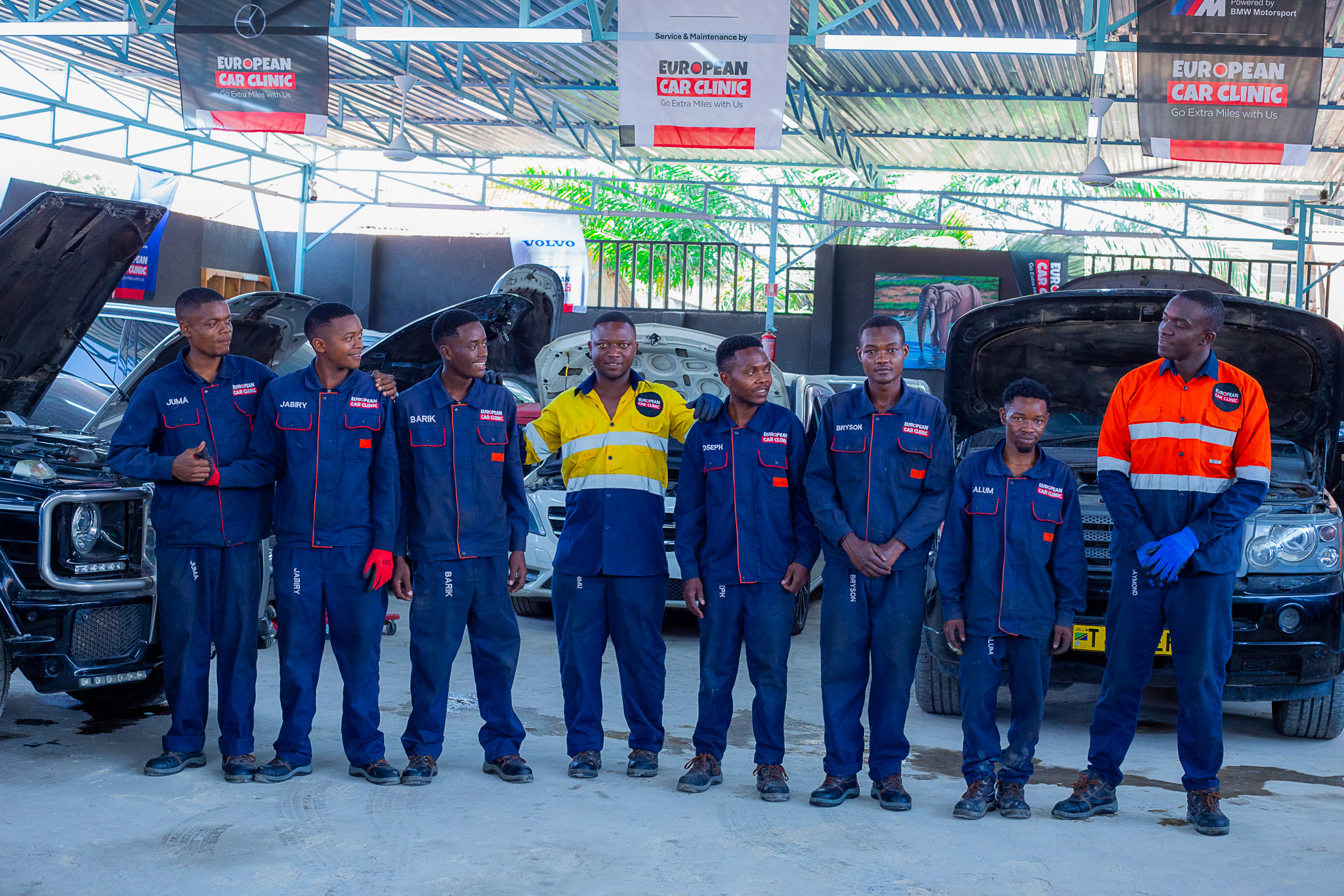 European Car Clinic team inside the workshop
